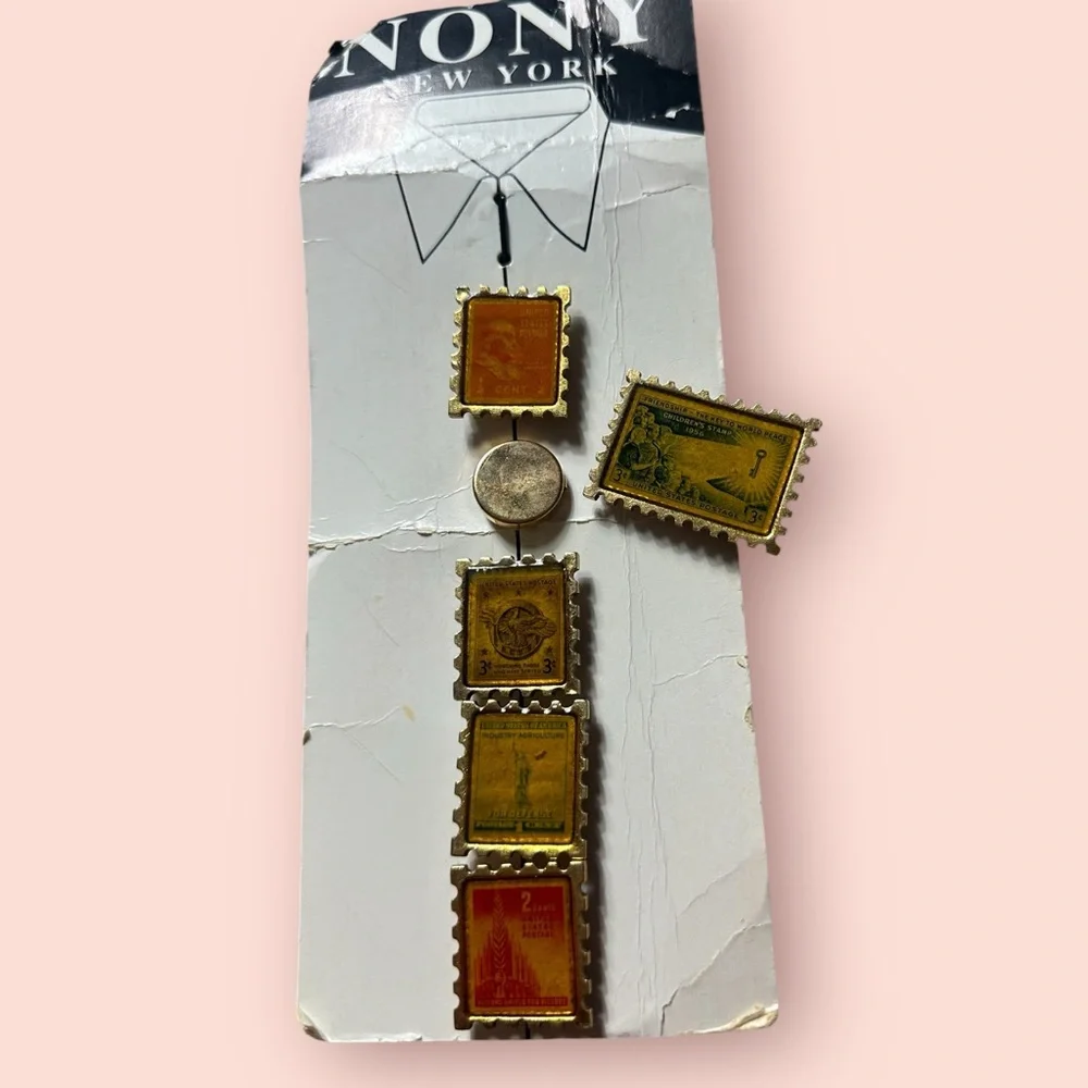 Vintage Nony New York Vintage Tie Clips Postage Stamp Design